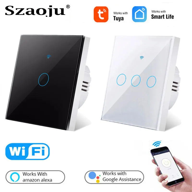 Smart Wifi Touch Switch No Neutral Wire Required Smart Home 1/2/3 Gang Light Switch 220V Support Alexa Tuya App EU Standard