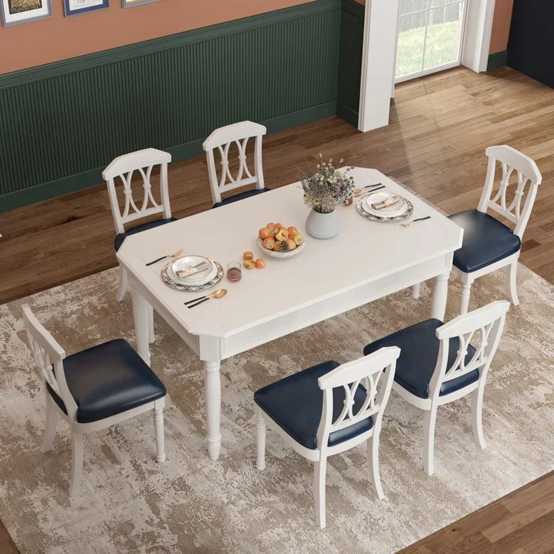 

American Style Dining Table Solid Wood Dining Tables and Chairs Set Country Simple Ash Rectangular Restaurant Home Dining Table