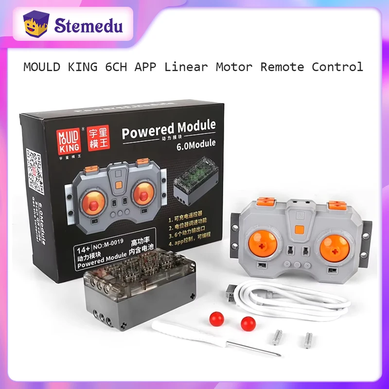 MOULD KING 6CH APP Linear Motor Remote Control 6.0 Fast Speed Charging Powered Module Battery Box for MOC PF Brick Technical Car