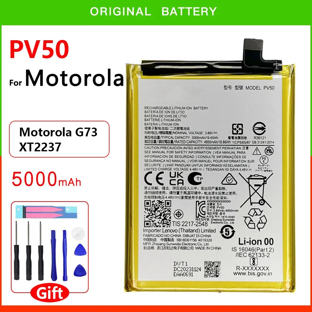 

100% Original Genuine 5000mAh PV50 Battery For motorola Moto G73 XT2237 XT-2237 PV 50 Batteries Batteria + FREE Kit Tools