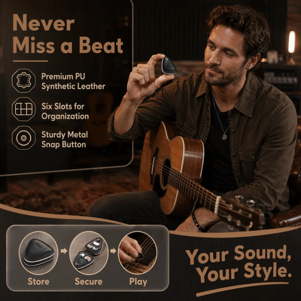 Durable PU Synthetic Leather Guitar Pick Holder Case Black Guitar Pick Storage Bag Pick Carrying Case For Guitarists