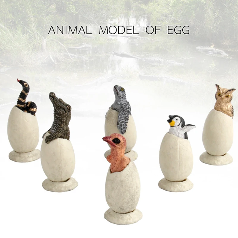 6Pcs Fun Snake/ Bird/ Crocodile/ Penguin Eggs Toy Set Simulation Animal Hatching Egg Pup Model Kids Toys Desktop Decoration Gift