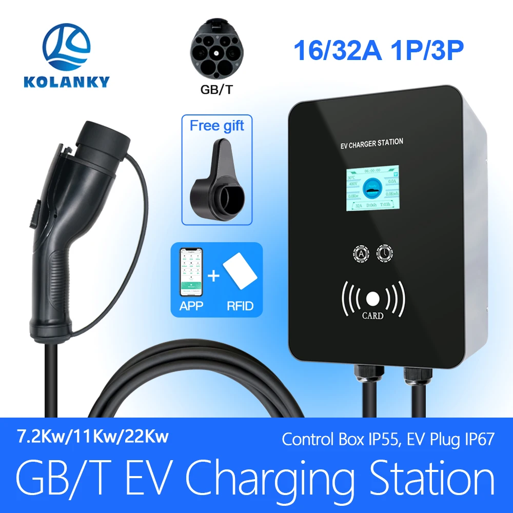 

Kolanky EV Charger 32A 7.2KW China Electric Vehicle Car Charger EVSE Wallbox 11KW 22KW 3P GBT Cable Socket Tuya APP Control