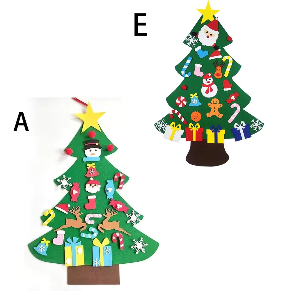 A/E 2 Models DIY Felt Christmas Tree 2024 Merry Christmas Decorations for Home Navidad Xmas Tree with Light Christmas Ornaments