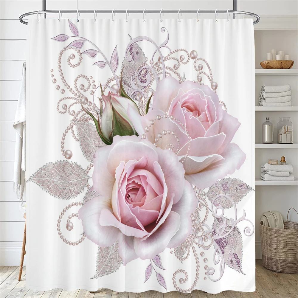 1pc Modern Watercolor Floral Shower Curtain with Hooks - Waterproof and Minimalist Design for Flowers Bathroom Curtain