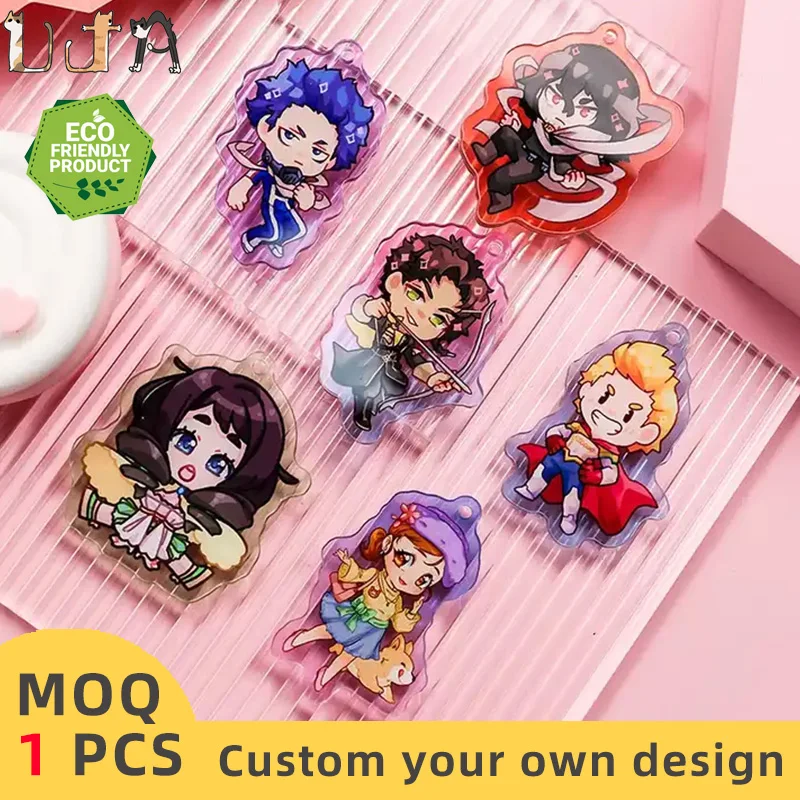 UJA CNC Diamond Cut Custom Acrylic Keychain Clear Keychains In Bulk Cute Luxury Pvc 3D Cartoon Car Logo Anime Charms