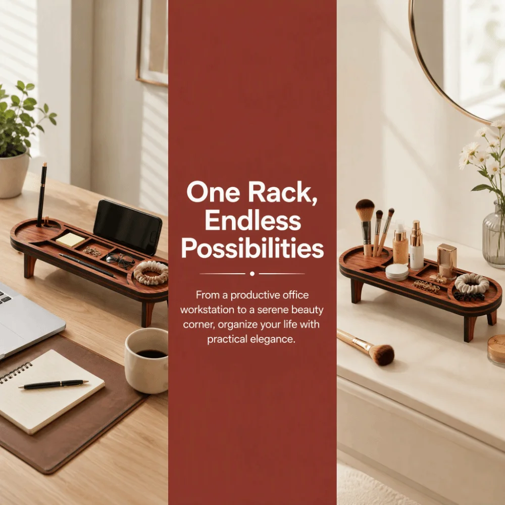 Practical Heightening Desktop Storage Rack Long Space Saving Cup Holder Wooden Decorative Desktop Organizer Home Office