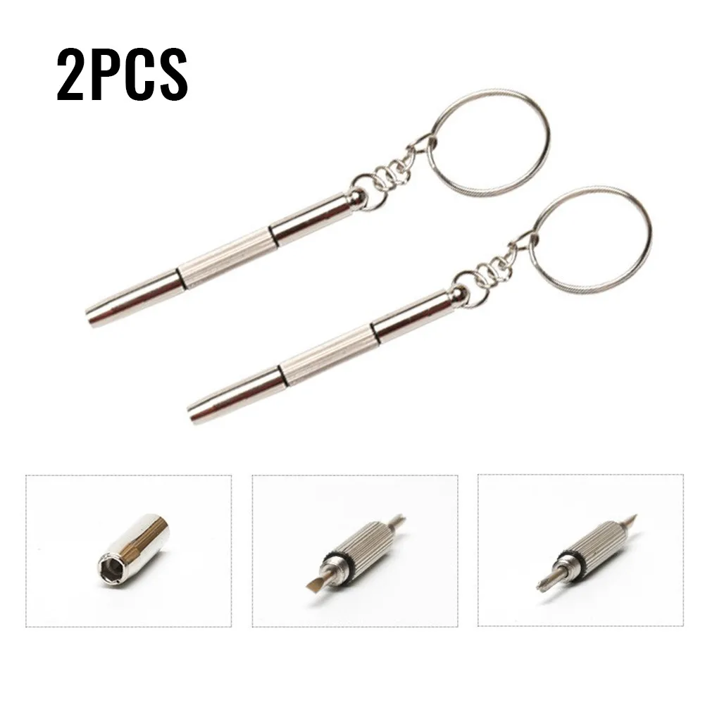 2PC Screwdriver Mini 3in1 Glasses Phone Watch Screw Repair Tool Keyring Multifunctional Slotted Hex Household Hand Tool Keychain