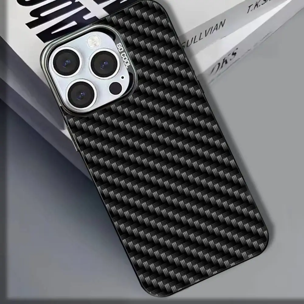 حافظة هاتف فنية من ألياف الكربون لهاتف آيفون 16,15,14,13,12,11,8,7,Pro,Max,Plus,Mini,XS,SE غطاء غير لامع مقاوم للصدمات