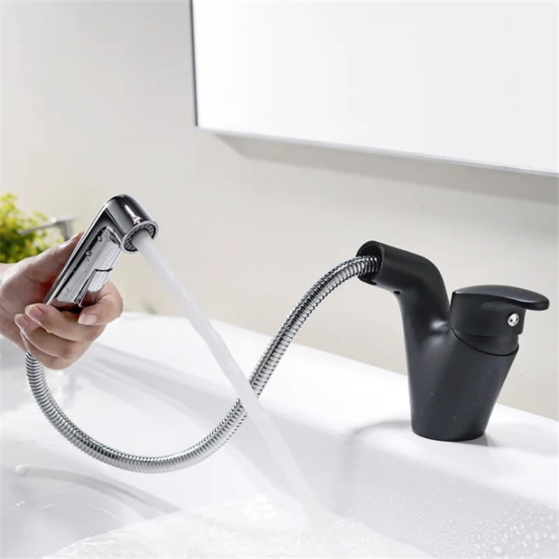 Undercounter basin faucet Hot and cold all-copper pull-out white bathroom basin faucet
