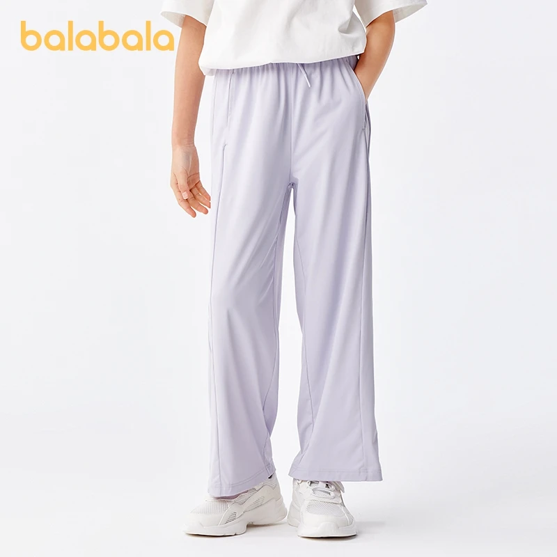 Balabala Casual Pants Girls Pants 2024 Summer New Middle and Big Kids Cool Feeling Sunscreen Knitted Long Pants