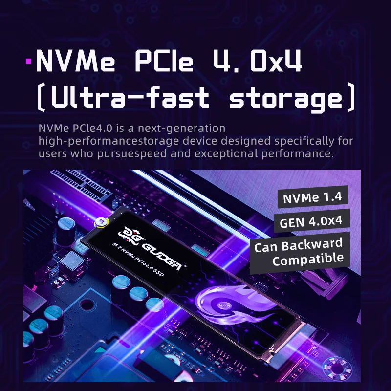 ‌ GUDGA M.2 NVMe SSD 1 تيرابايت/2 تيرابايت/4 تيرابايت PCIe4.0 7200 ميجابايت/ثانية متوافق مع PS5 |   لترقية أجهزة الكمبيوتر/الكمبيوتر المحمول/سطح المكتب