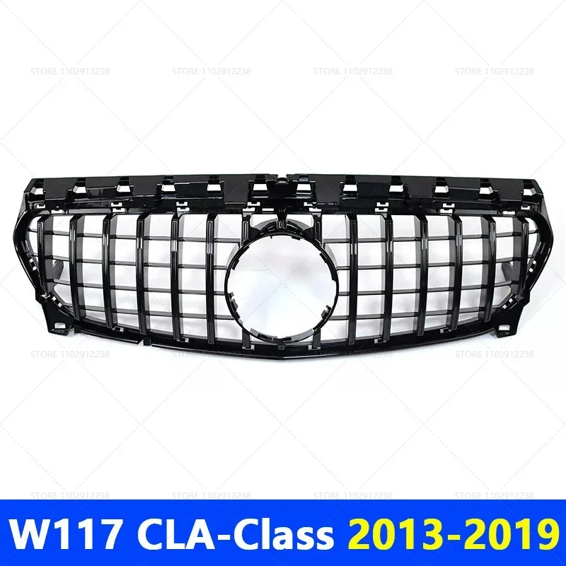 

for 2013-2019 W117 CLA-Class Mercedes Benz CLA180 CLA200 CLA250 GT Style Silver Black Upper Bumper Hood Mesh Front Grill Grille