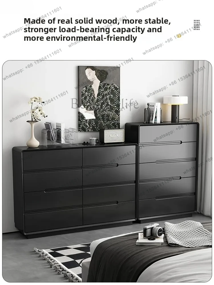 yj57 minimalist solid wood chest black living room ultra-thin and extremely narrow bedside storage cabinet