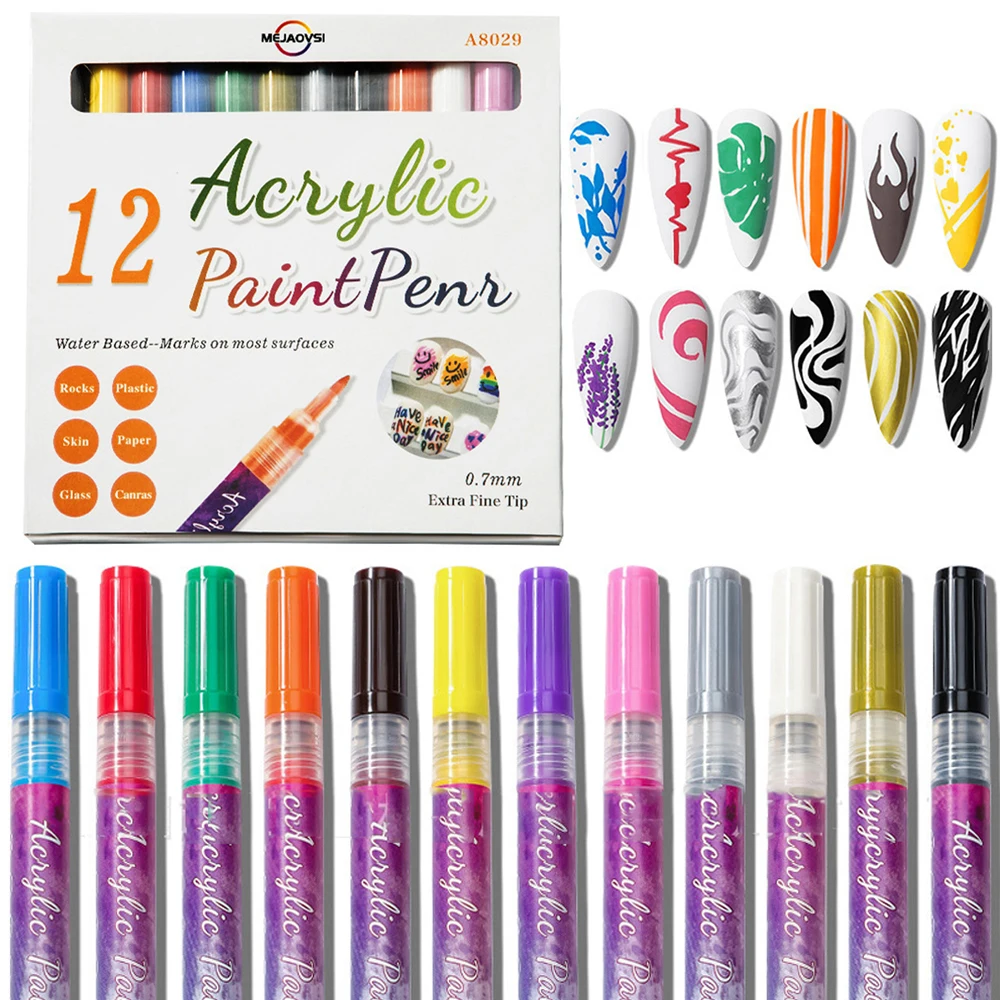 

Nail Art Drawing Pen Graffiti Nail Acrylic Pen Waterproof Painting Liner DIY 3D Abstract Lines Nail Art Accessories Tools 12 Set