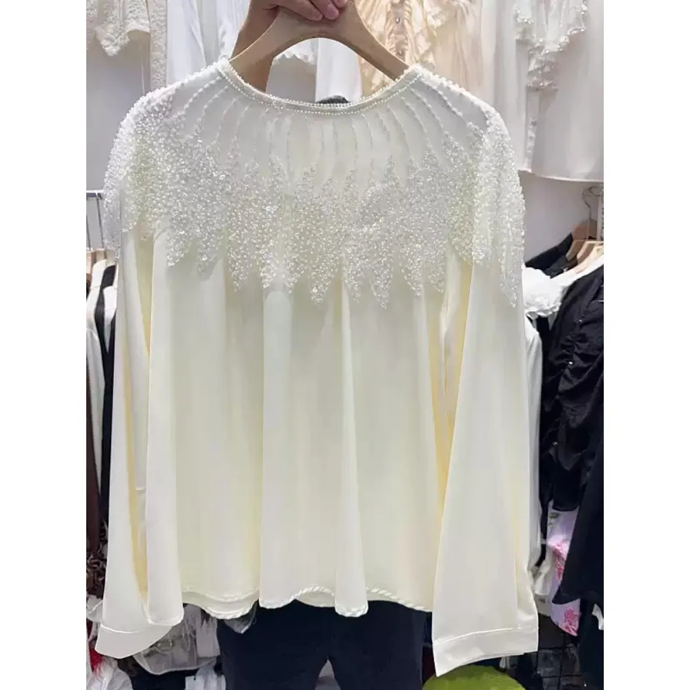

Vintage chic basics sequin long sleeve Blouse Korean Fashion Sexy autumn Shirt women clothing