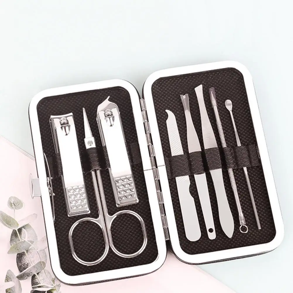 Anti-slip Design Pedicure Set Professional Stainless Steel Nail Clipper Set with Case Files Tweezers Ear Picks 8pcs for Home