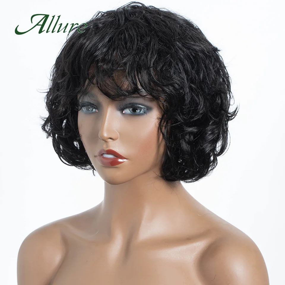 Brazilian Body Wave Human Hair Wigs For Women 10 inch Short Hair Full Machine Wigs Natural Black Colored Hair Bob Wig Allure