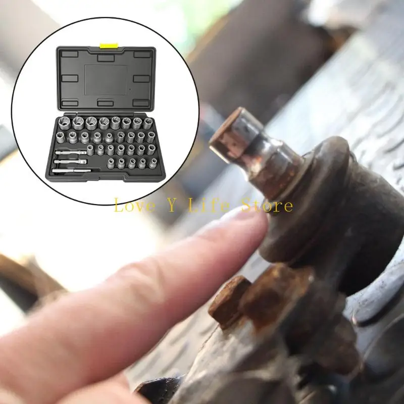 L74C Full 32 Tool Bolt Extractors Set 6mm 19mm Ranges Impact Driver Compatible Professional Grades