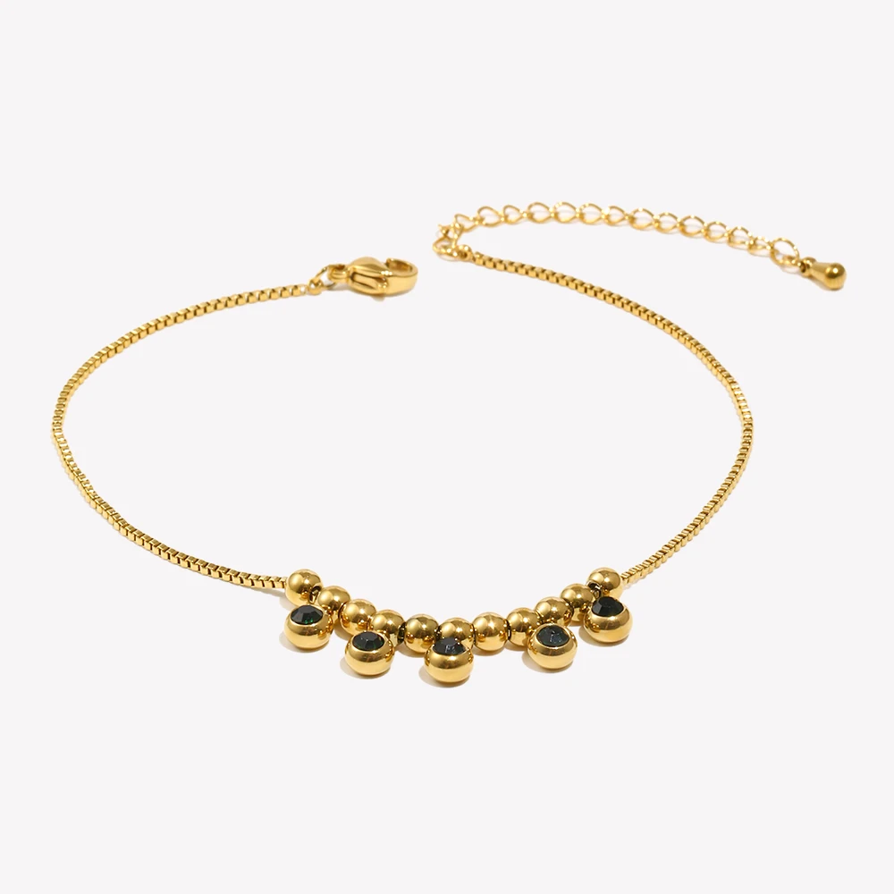 Tobillera de bola de acero verde, pulsera chapada en oro de 18K, 316L, libre de deslustre en la pierna