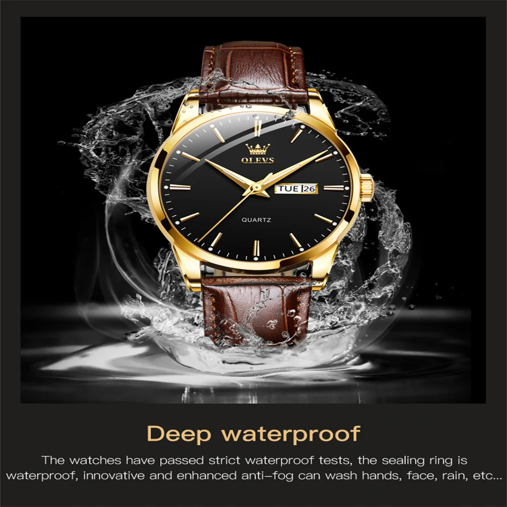 OLEVS 6898 Top Brand Luxury Quartz Watch Set Mens Women Couple Wristwatch Waterproof Leather Calendar Clock Top Gift For Lover