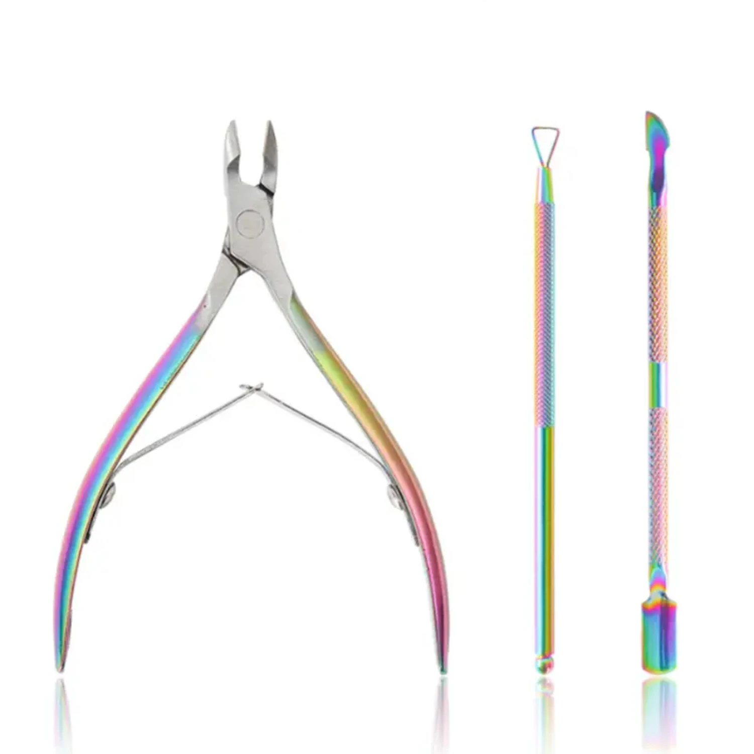 Colorful Set of 3 Stainless Steel Nail Tools for Removing Dead Skin