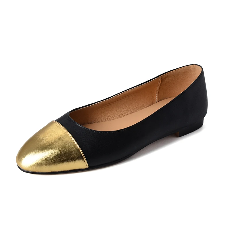 Petite Feet Ladies Ballet Flats Split Leather Fashion Splicing Sheepskin Round Toe Flat Shoes Oversize Casual Shoes Plus Size