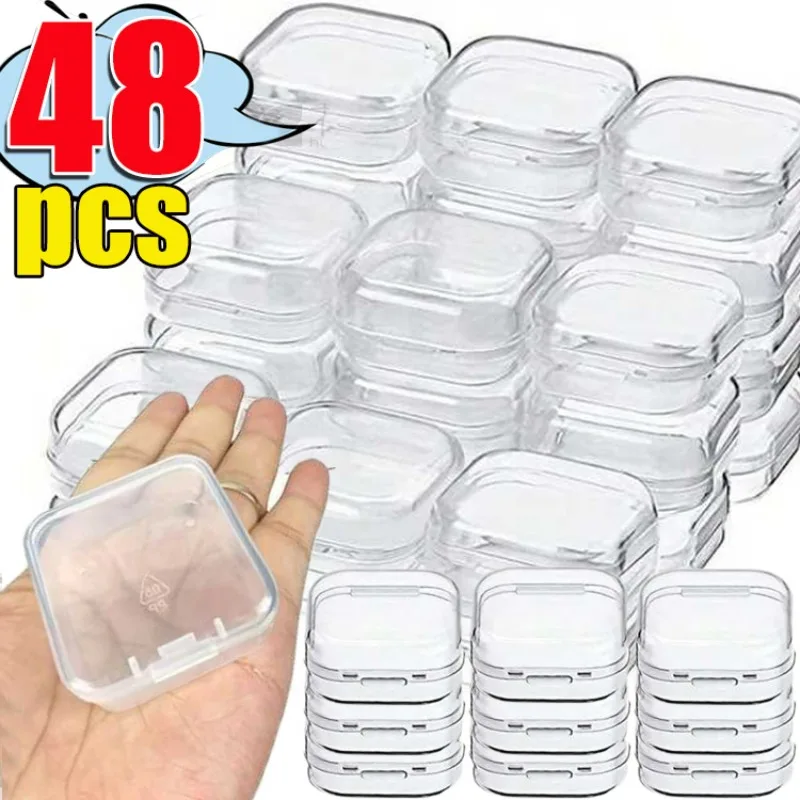 6/48pcs Mini Plastic Storage Containers Box Portable Pill Medicine Holder Storage Organizer Jewelry Packaging Case for Earrings