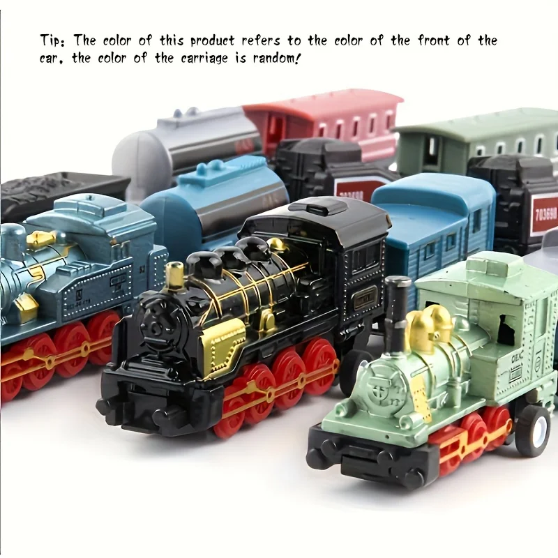 Mini Alloy Retro Steam Train Toy Kit Die-Cast Pull Back Simulation Steam Train Model Toys for 3-6 Years Old Kids Boys and Girls