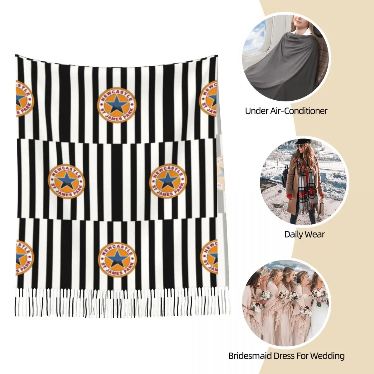 Magpies Newcastle - وشاح Newcastle Magpies أوشحة شرابة للنساء شالات دافئة ناعمة ويلتف شال خريف وشتاء كبير