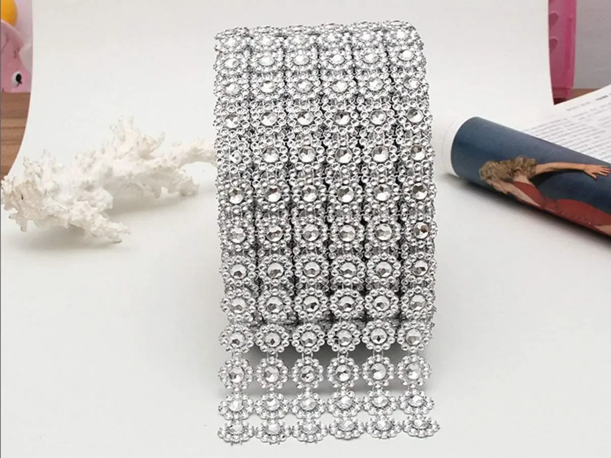 1 ياردة 10 سنتيمتر الذهب الفضة زهرة كريستال حجر الراين الشريط الشريط الماس شبكة لفة DIY بها بنفسك الخياطة الحرفية زهرة هدية التفاف Wed ديكور