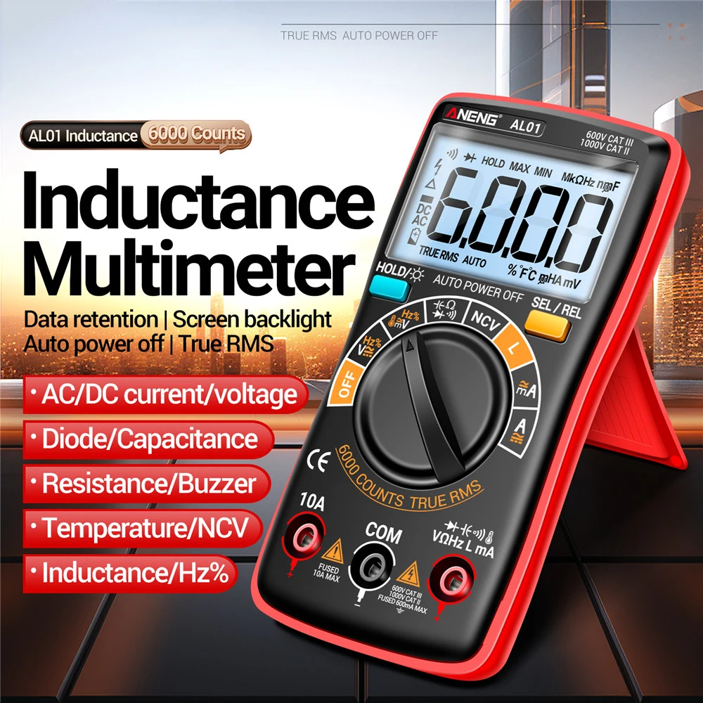 High-Precision Digital Multimeter 6000 Counts True RMS Current Voltage Capacitance Resistance Inductance Frequency Diode Test