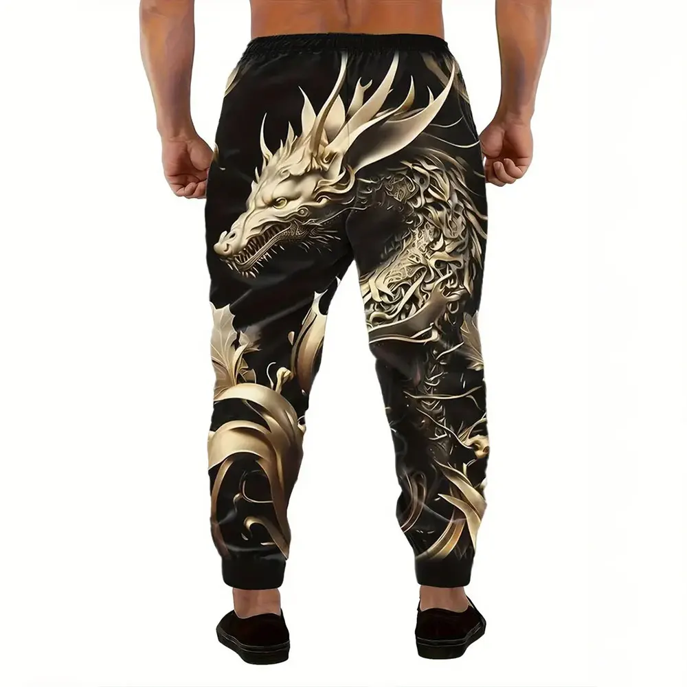 Winter New Thick Warm Pants Men Loose Casual Pocket Drawstring Sports Sweatpants Fashion 3D Dragon Digital Printed Sweatpants