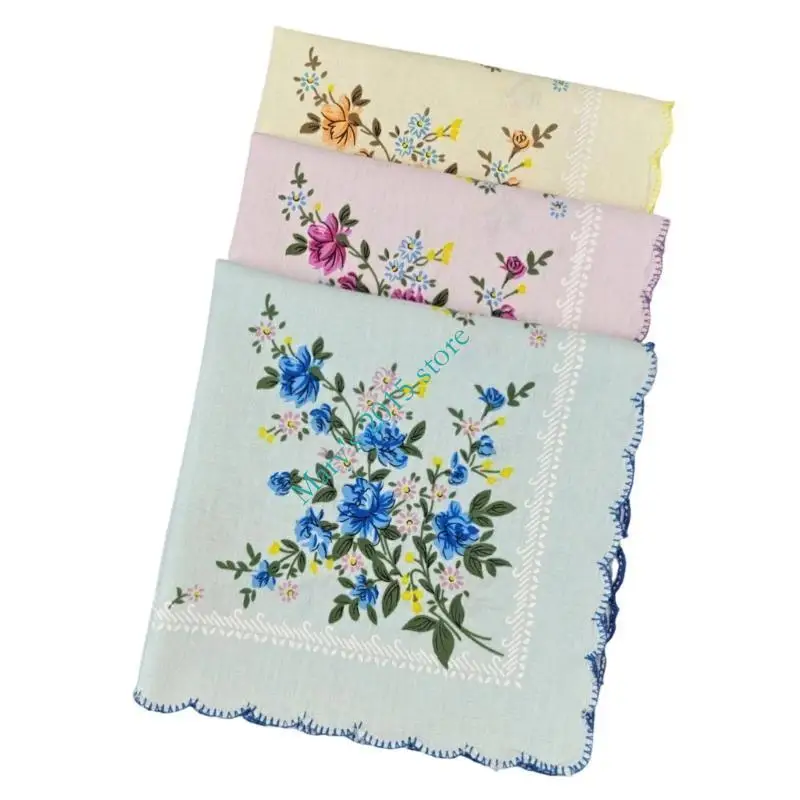 E15F 3/6 قطعة منديل قطني مطبوع أنيق خفيف الوزن بحجم الجيب للاستخدام اليومي #3