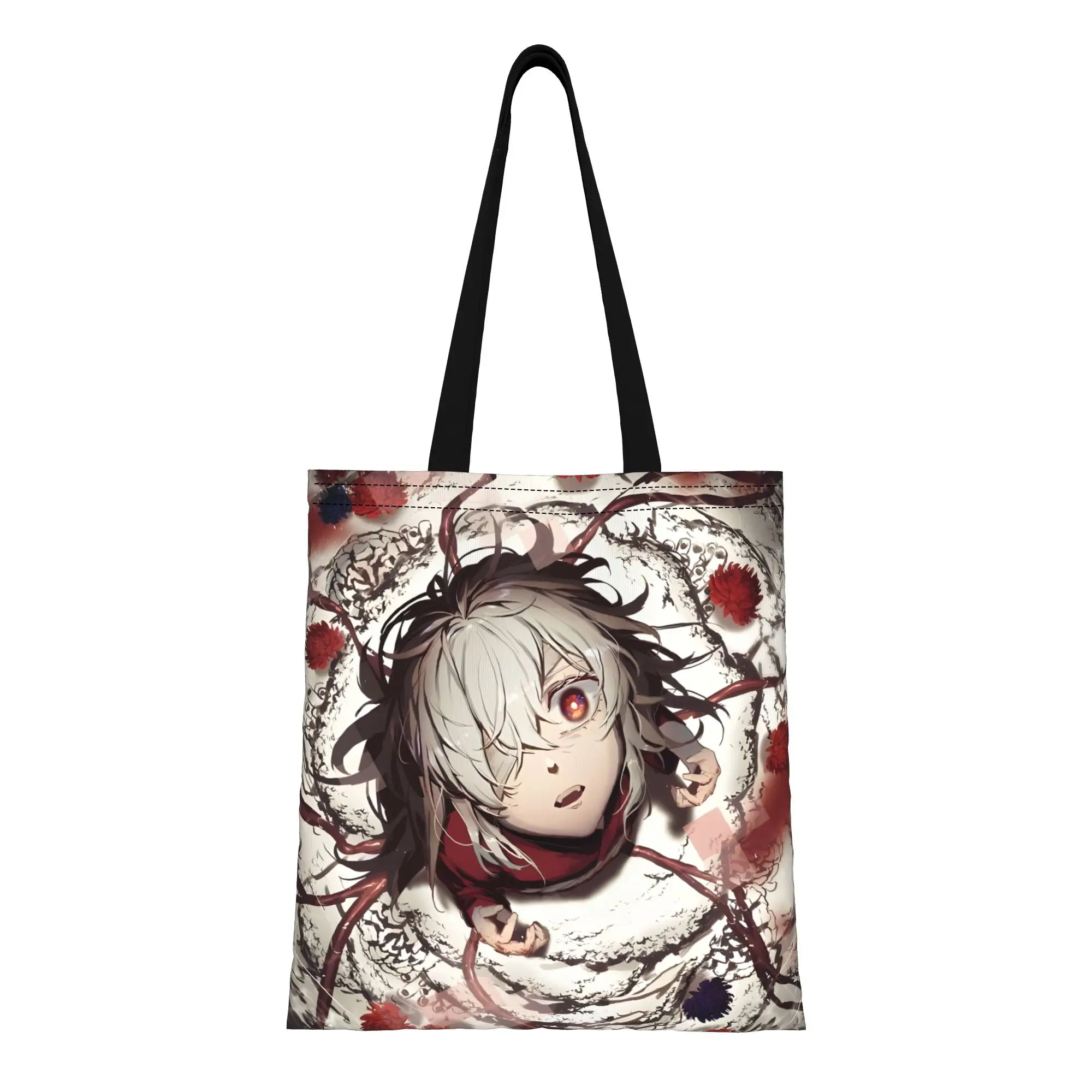 1PC Large Capacity Dark Watatsumi Summer Time Rendering Canvas Tote Bag Foldable Chic Pattern No Closed Design