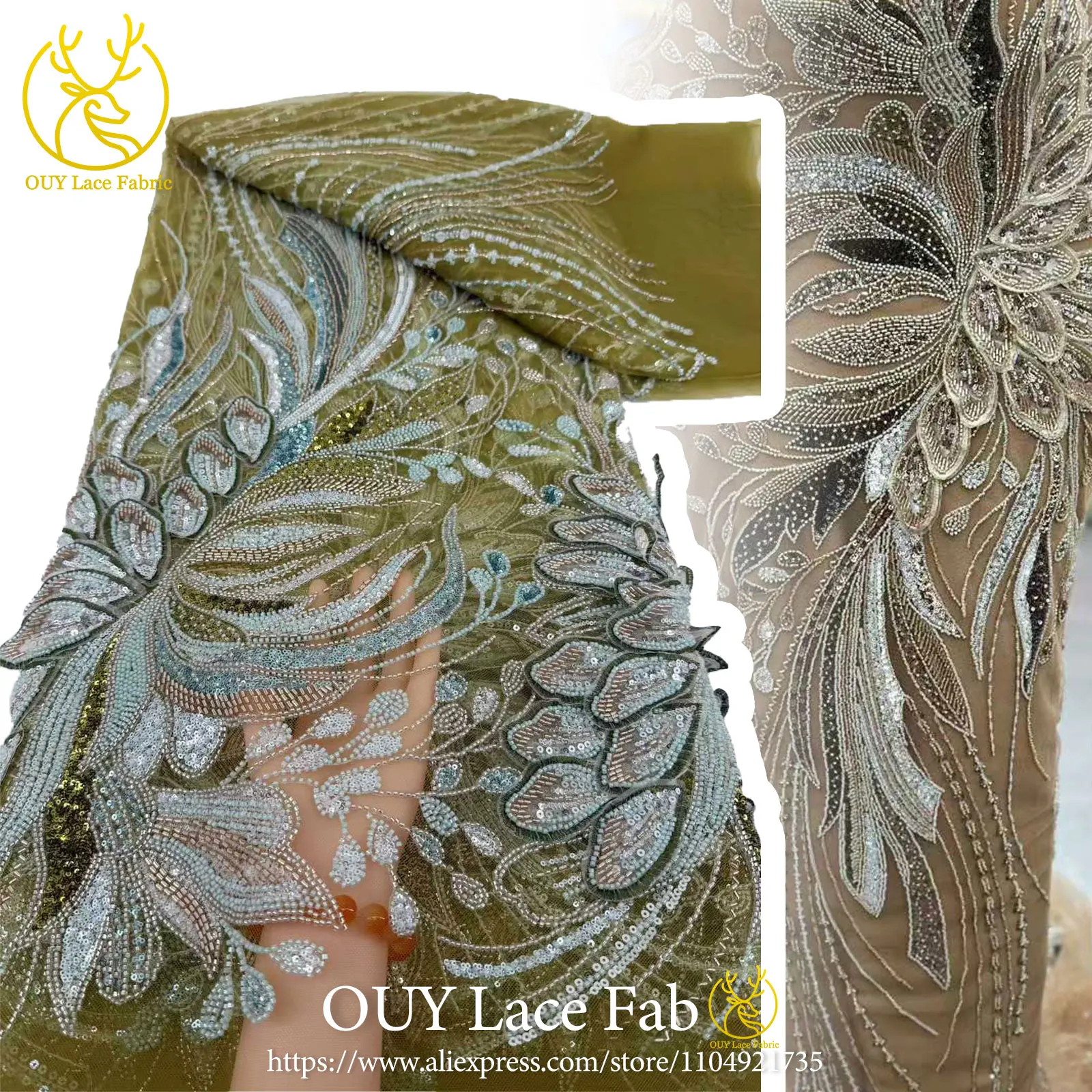 

Africa Nigeria Fashion Beaded Lace 2026 High-end Luxury French Sequins Mesh Lace Fabric Ladies Party Evening Dress Sewing