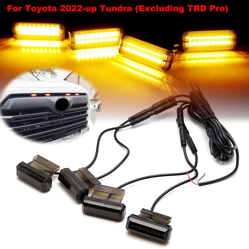 4pcs Front Grille Clearance Light Assembly For Toyota Tundra Raptor/TRD DRL/Driving/Position Lights 2022-2025