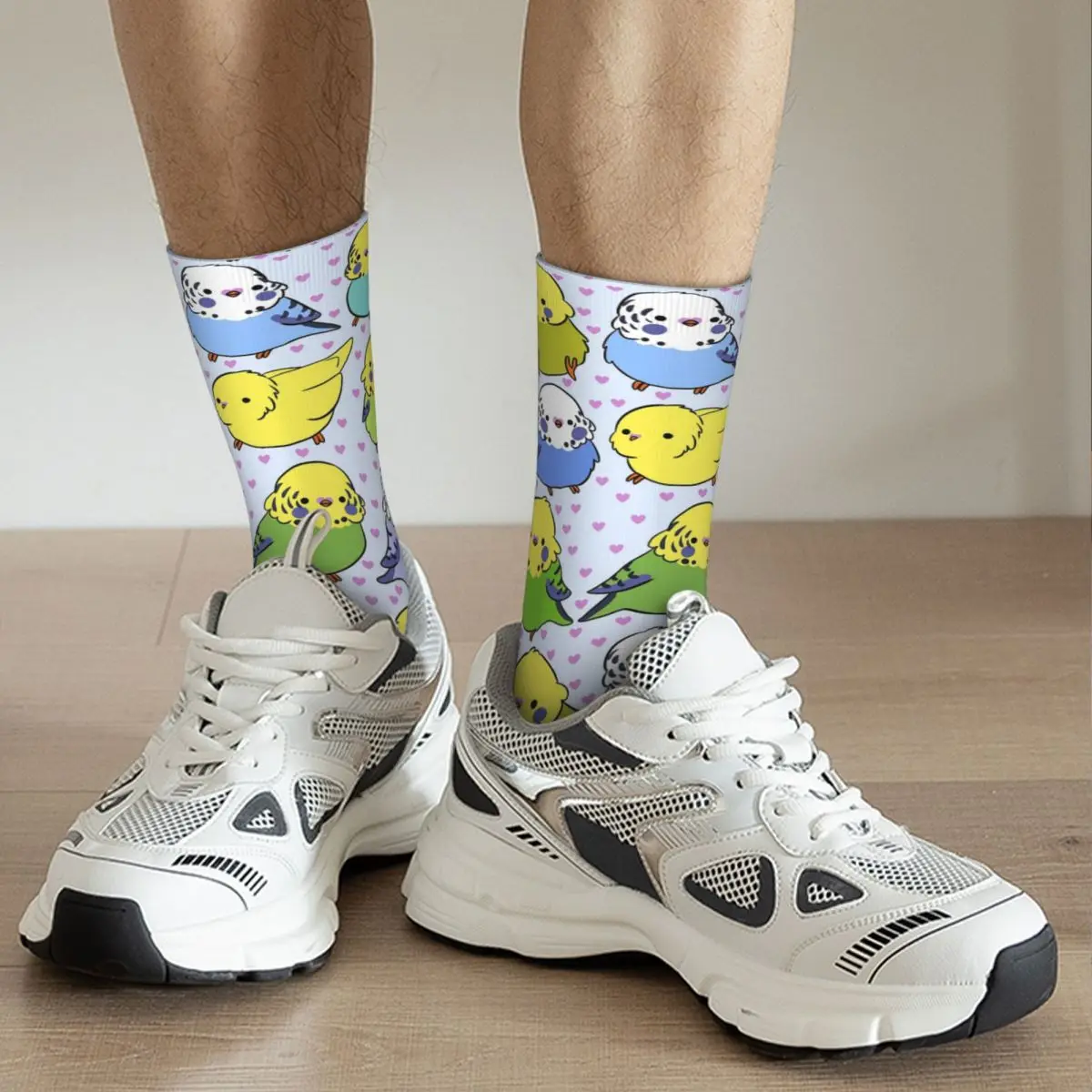 Cartoon Budgie Buddies Socks Harajuku Sweat Absorbing Stockings All Season Long Socks for Man Woman Valentine's Day Gifts