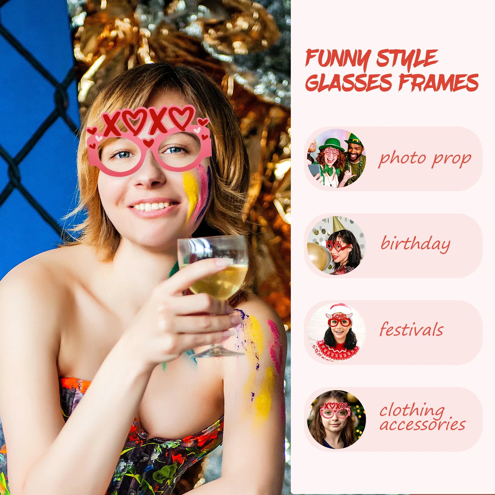 

6 Pcs Paper Valentine Themed Eyeglasses Delicate Fun Glasses Women Party Frames Photo Booth Props Adult Kids for Valentine's