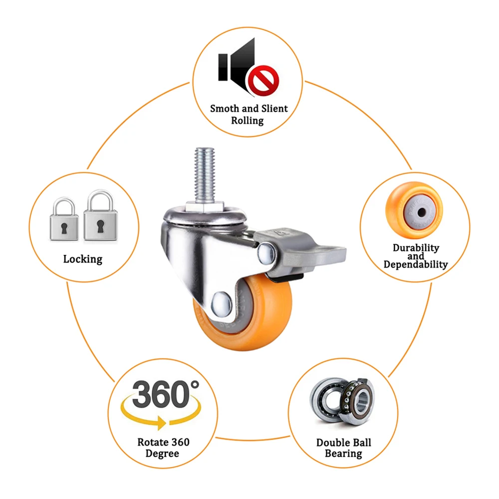 1 ''/1.25''/1.5 ''/2'' 360 stopni śruba macierzystych i łożyska pomarańczowy obrotowe kółka samonastawme koło z nylonu bez hałasu koła Heavy Duty Caster