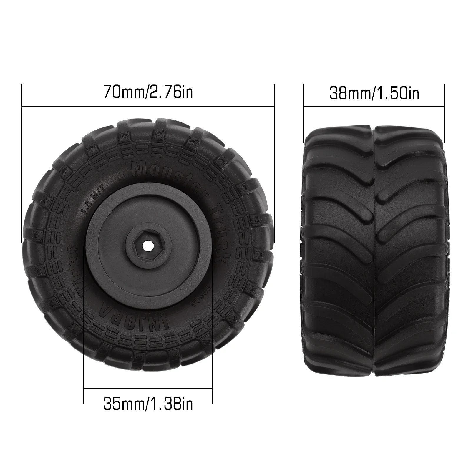 4PCS 70*38mm Monster Truck Wheel Rim Tires Set for 1/24 RC Crawler Car Axial SCX24 FMS FCX24 AX24 (MT1012)