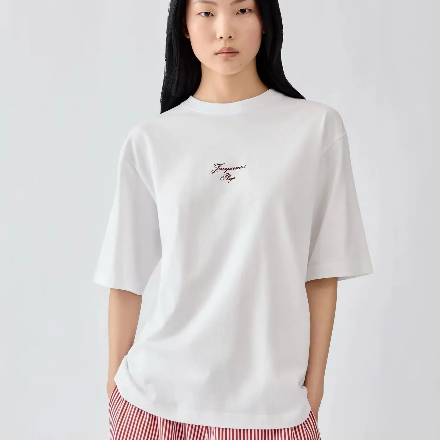 

Loose Fit round Neck Short Sleeve T-Shirt Embroidered Letter Abstract Geometric Style Men's Summer Fashion Tee Casual Versatile