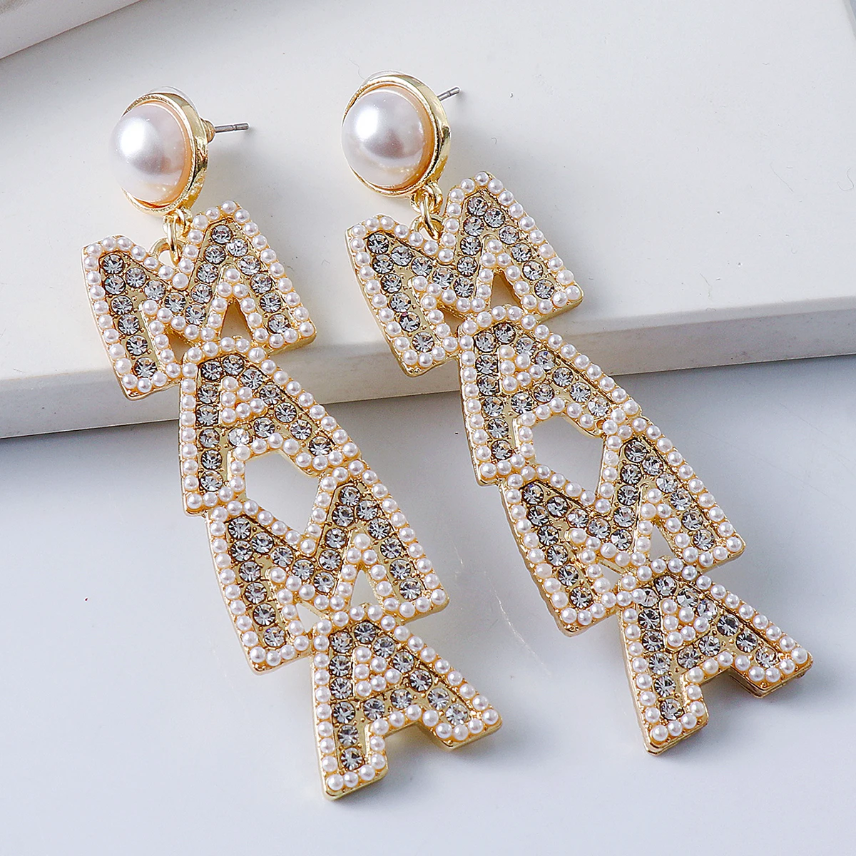 New Mother Mama Letter Rhinestone Earrings Vintage Trend Dangle Earring High Quality Jewelry for Women 2023 Party Gift