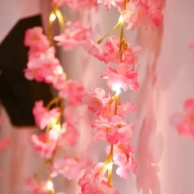 Imagem -03 - Cherry Blossom String Lights Guirlanda Videiras de Flores Artificiais para Quarto Decoração de Festa de Casamento m 20 Leds