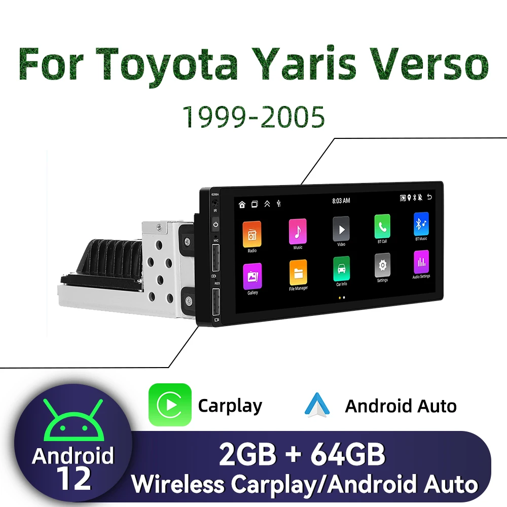 

1Din радио Android автомобильный мультимедиа для Toyota Yaris Verso 1999-2005 6,9 "экран стерео головное устройство Carplay авторадио GPS навигация