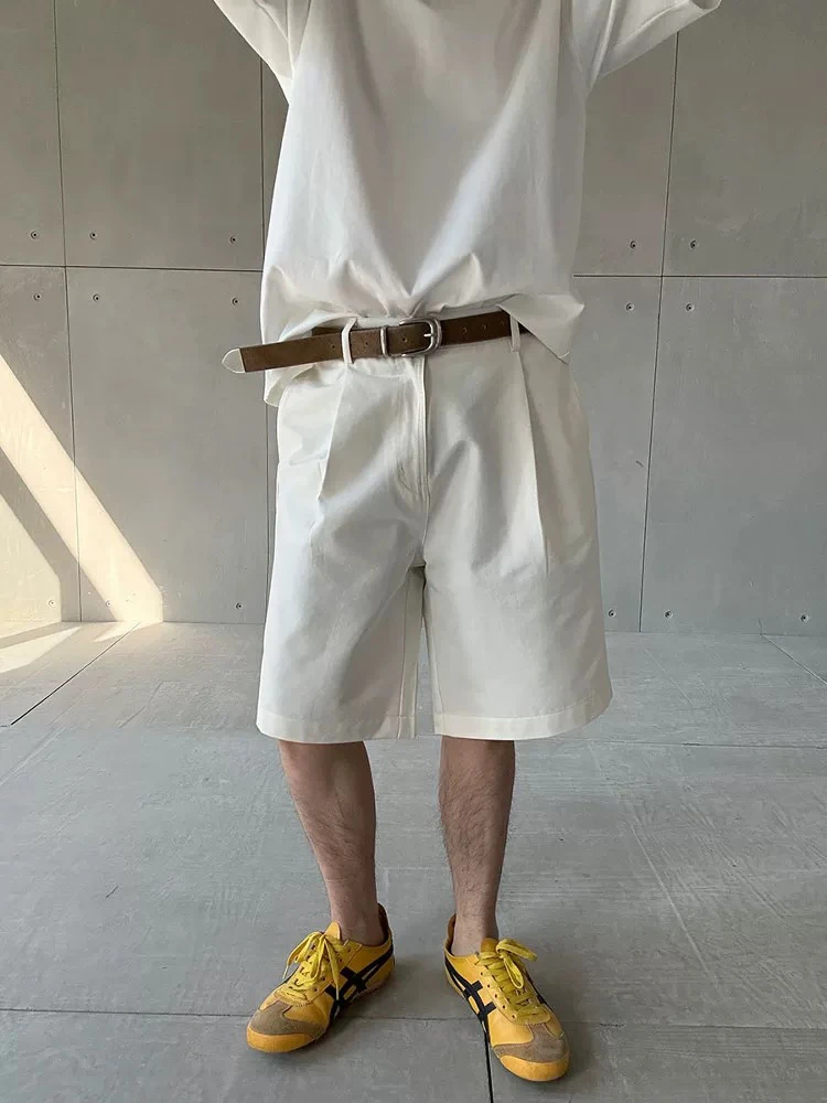 

American Retro Pleated Basic Casual orts Men Summer Color Versatile Suit Pants Loose Straight Tube Five-Quarter Pants