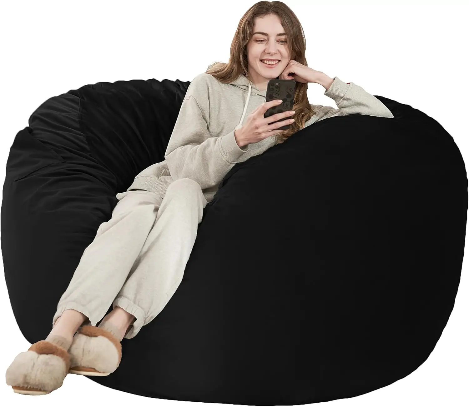 

Bean Bag Chair: Giant 4' Memory Foam Furniture Bean Bag Chairs for Adults with Microfiber Cover 4Ft (Black)
