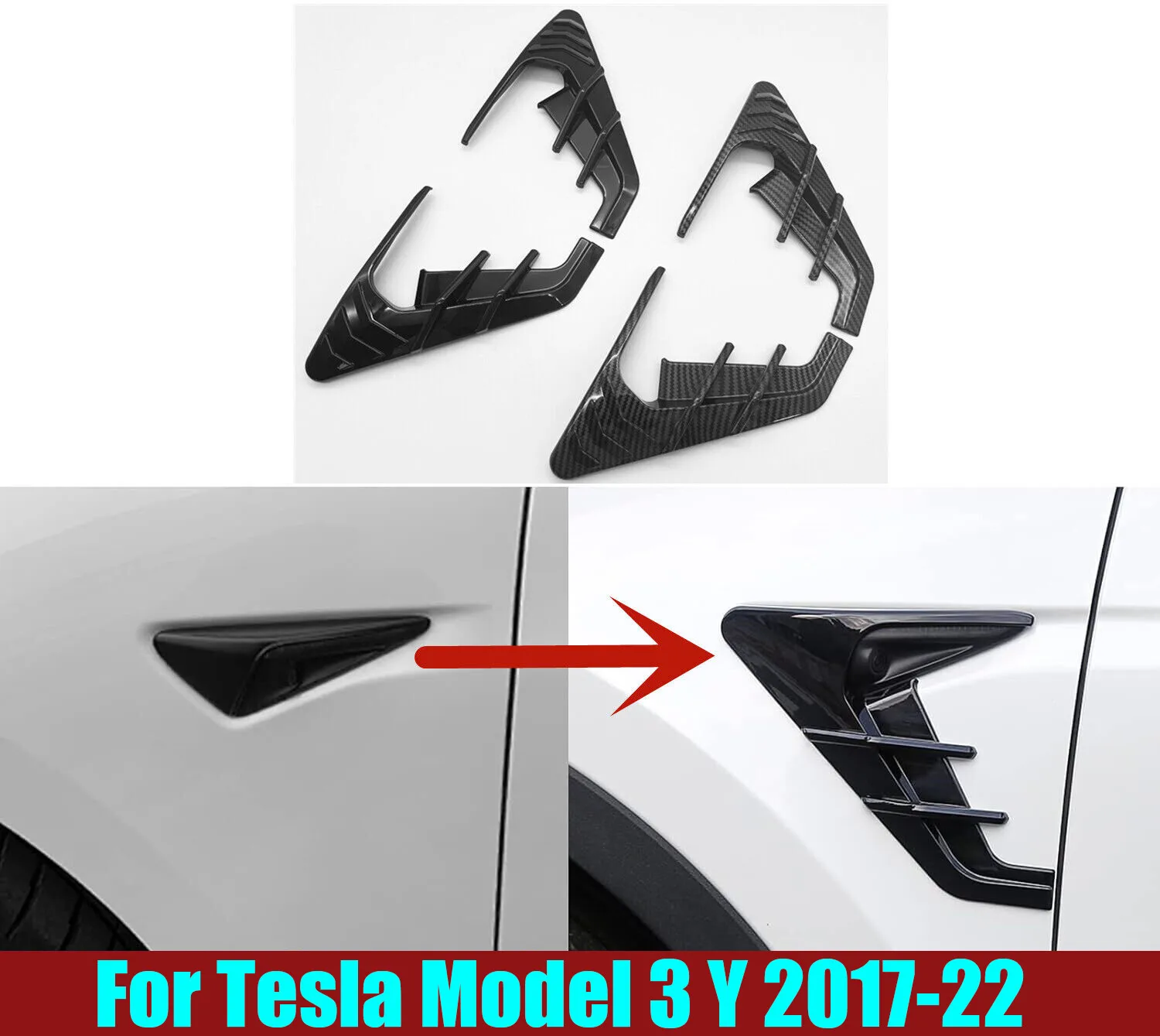 

2X Side Camera Indicator Protection Cover Decoration For Tesla Model 3 Y 2017-22
