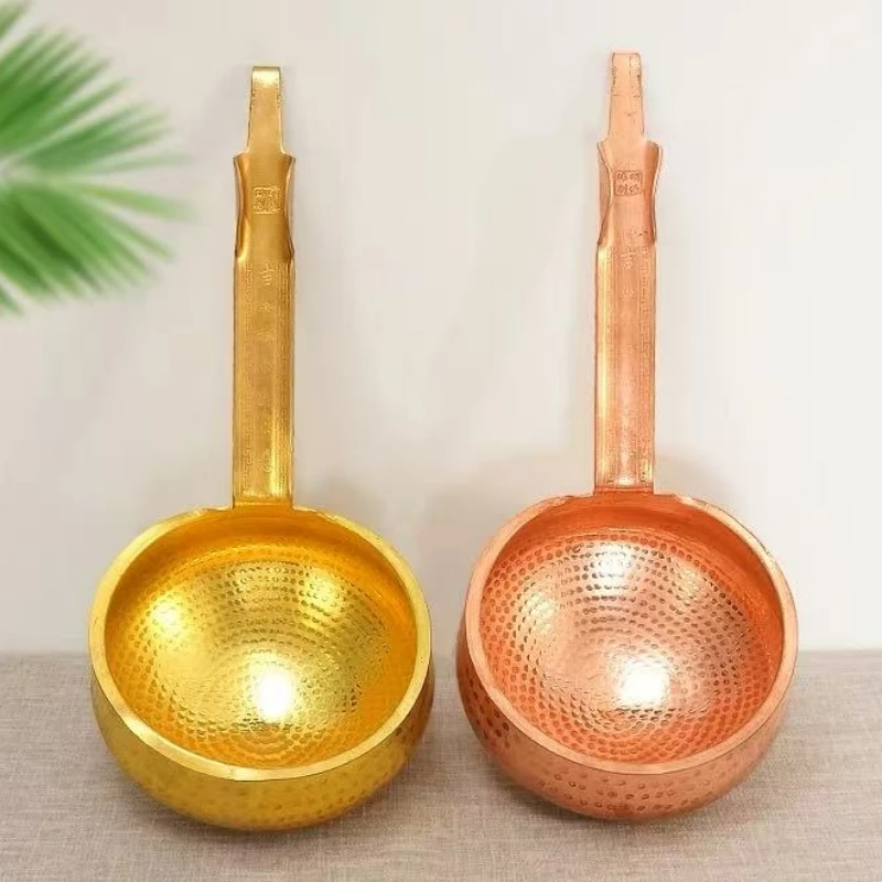 

Tibetan-Style Butter Ladle,Copper Water Scoop Buddhist Item Handcrafted Scoop Round-Bottomed with Long Handle,One-Piece Design