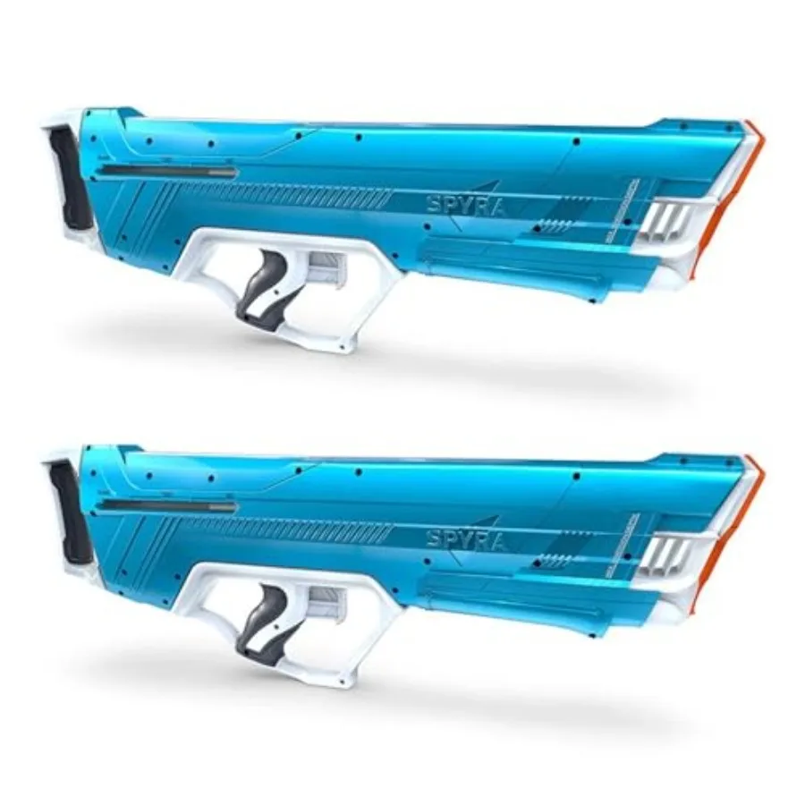 2 Pack Manual Water Blaster for backyard, beach and pool use; blue plastic; 30-foot range, tank indicator, smart filter